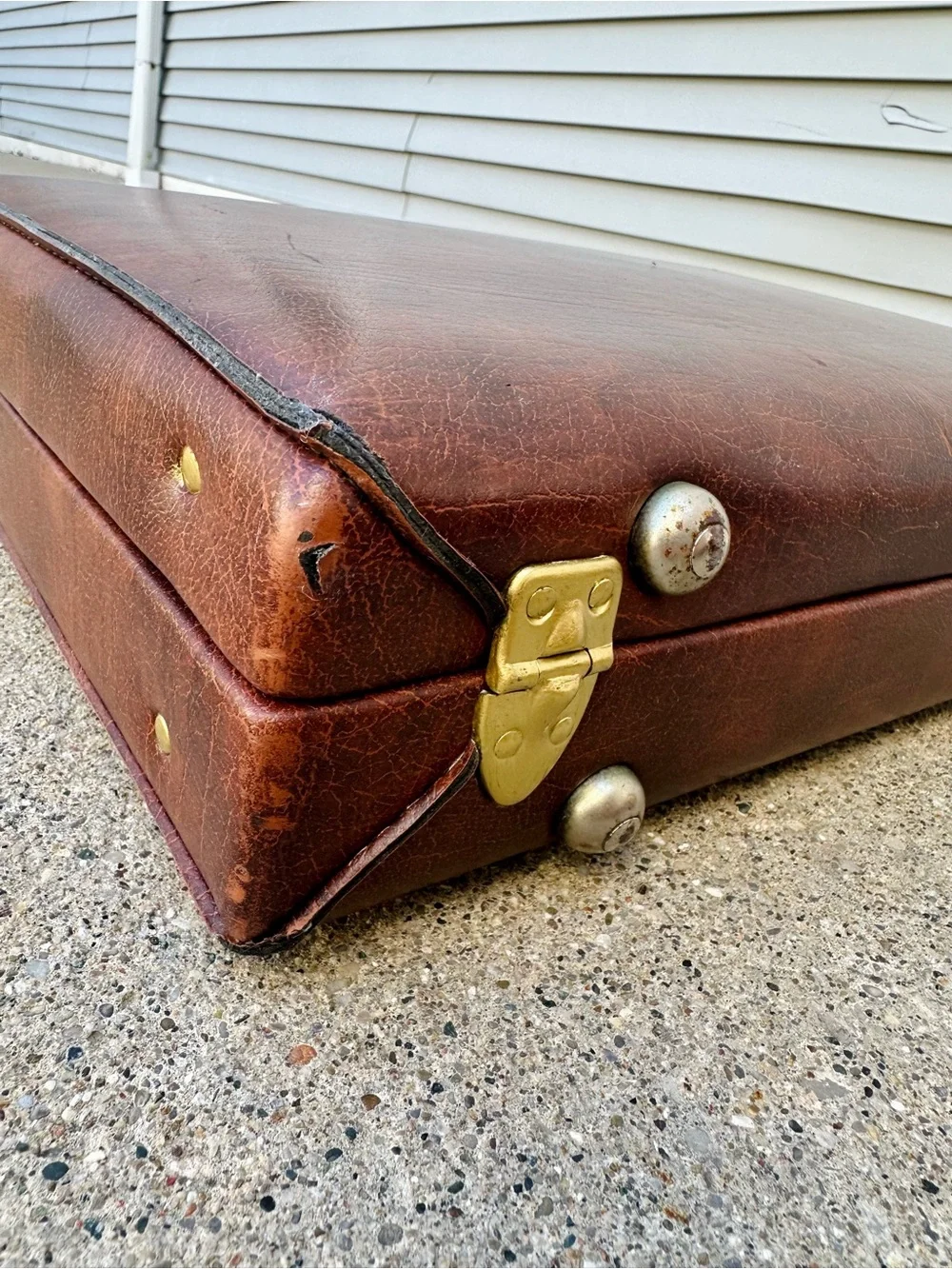Vintage Classic Marbled Brown Leather Attaché Briefcase for Men, Hard Suitcase
